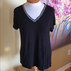 Jennifer Lopez Black Embellished SL Tee Sz. Med